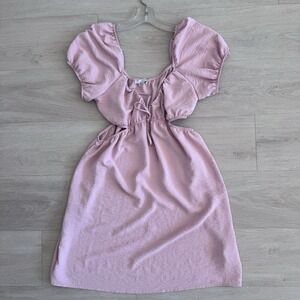 Love Tree Pink Cut Out Midi Dress Puff Sleeve Tie Waist Size L